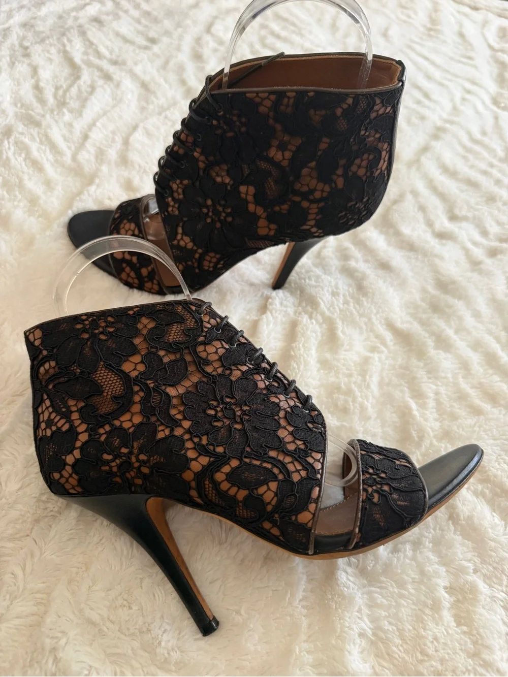 Givenchy Black Lace Open Toe Bootie Heels Pumps 6.5 EU 36.5